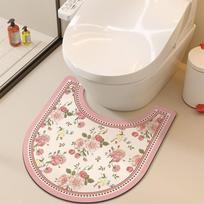 Quick Dry U-Shaped Toilet Mat Absorbent Toilet Pad Retro Floral Bathroom Rug  Restroom 50×55CM-Style-E beige