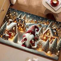 Christmas decoration door mat dwarf winter snow pattern non-slip absorbent floor mat suitable for home room bathroom kitchen 43X75CM brown