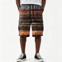 Men's Casual Gradient Print Drawstring Shorts Multi Pocket Knee Length Loose Fit Summer Beachwear XXXXXL ruda
