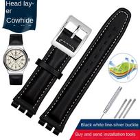 Originalios odos apyrankė Swatch YRS YCS laikrodžio dirželiui Paprastas 17mm 19mm Riešo juosta dirželis Moterys vyras karvės oda Laikrodžio dirželio priedai 19mm black