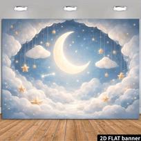 2D Blue Moon Star Cloud Baby Shower Wall Tapestry Background Cloth 47.2x31.5inch/120*80cm gray