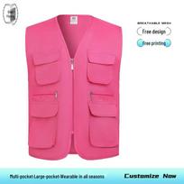 Unisex Multi-Pocket V-Neck Utility Vest 2XL pink