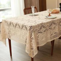 Rural Style Cotton Knit Dining Desk Mat American Retro Woven Hollow Lace Tablecloth Anti Slip Wear Resistant Beige Tables Mat 60x60cm