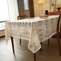 Rural Style Cotton Knit Dining Desk Mat American Retro Woven Hollow Lace Tablecloth Anti Slip Wear Resistant Beige Tables Mat 60x60cm