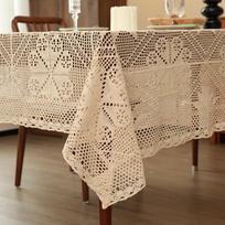 Rural Style Cotton Knit Dining Desk Mat American Retro Woven Hollow Lace Tablecloth Anti Slip Wear Resistant Beige Tables Mat 60x60cm beige