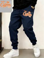 Cali-retro Men Jogging Pants Pocket California 1987 Script Flower Print, Leg Vintage Letter Design, Relaxed Sweatpants for Weekend Casual Fits 3XL black