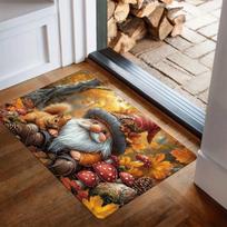 1pc Autumn Gnome & Squirrel Non-Slip Door Mat - 1.2cm Thick Polyester Rectangular Mat, Machine Washable Seasonal Thanksgiving Decor for Entryway, Kitc 43X120CM