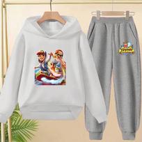 Karštas žaidimas Subway Surfers Pavasario Rudens Mados Megztinis Sportinis Kostiumas 3-12 Metų Berniukams ir Mergaitėms Raidžių Spausdinimas 2vnt Gobtuvukas+Kelnės 120 gray