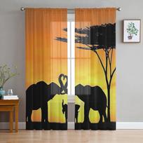 Afrikos dramblio siluetas Modernios tiulio užuolaidos svetainei, miegamajam, namų virtuvės langui Skaidrios užuolaidos 135W x 114H(cm) black