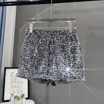 Black Sequin Slim Fit Shorts with Pockets and Gray Suede Embroidered Hot Pants for Women Large black