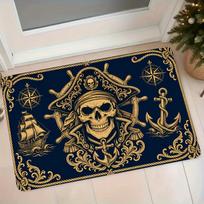 1pc Vintage Nautical Pirate Floor Mat Suitable for Entryway, Bathroom with Anchor, Ship Wheel & Compass - Non-Slip Absorbent Carpet, Machine Washable 40X60CM white