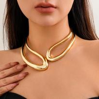 Salircon Exaggerated Geometric Metal Collar Choker Gothic Gold Color Adjustable Necklace Women's African Tribal Neck Jewelry brown