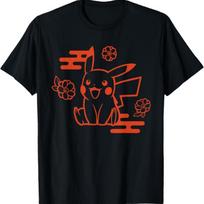Pokémon - Pikachu Sitting Floral Wagara Pattern T-Shirt XXXXXL red