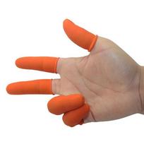 Non-Slip Finger Cots, Latex Rubber Work Gloves, Thickened Wear-Resistant Anti-Slip, Orange, with Linen Dots [M/medium Size] 100 Pieces