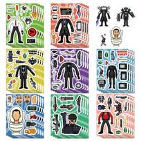 8pcs Skibidi Toilet DIY Puzzle Stickers Children Assemble Toy Decals Funny Cartoon Jigsaw Game Sticker Children Gift black