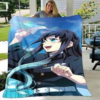 1pc Blanket - Nezuko Demon Slayer Muichiro Tokito Print Design, Lightweight Blanket for Sofa, Bed- Soft &Warm, Gift for All Seasons 80cmx120cm gray