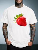Men Black Crew Neck Tee Realistic Red Strawberry Fruit Print Short Sleeve Loose Casual Male Str XL red