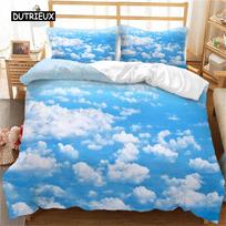 Blue Sky White Clouds Duvet Cover Microfiber Soft Bedding Set Natural Scenery Flowers Animal Bird Comforter For Bedroom Decor EU single(135x200cm) blue