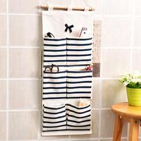 Hanging Wall Organizer With 8/6 Pockets Cotton Linen Fabric, Solid Wood Rod, Drill-Free For Bedroom Bathroom & Dorm A1 white