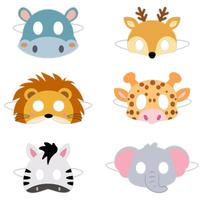 6 vnt. vaikiško gimtadienio popierinių kaukių, animacinių gyvūnų kaukių ir akinių rinkinys Cartoon animal mask A [6pcs]