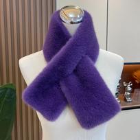 Women Winter Warm Thicken Cross Collar Scarf Solid Color Faux Rabbit Fur Cold Proof Scarves Fashion Soft Furry Neck Warmer