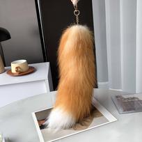 Keychain Real Fox 40cm Tail Unisex Pompom Pendant Bag Charm Car Keyring Cute Fluffy Key Chains For Women Bag Accessories Gifts Matches the image brown