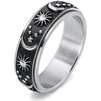 „Star Moon Sun“ besisukantis titano plieno žiedas unisex bohemiškas nerimą mažinantis papuošalų priedai 10 sidabras/juoda