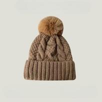 Winter Twist Knitting Hats Warm Fur Pompom Thick Plush Cap Beanies Solid Ladies Versatile Ski Snow Skullies Beanies Velvet Hat brown