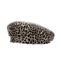 Beret Leopard Print Painter Hat British Flat Hat Cabbie Hat for Daily Wear black