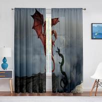 Fantazijos Viduramžių Drakono Tiulio Užuolaidos Miegamajam Namų Svetainei Meno Dekoras Šifono Plonos Voile Virtuvės Langui 1 PCS W100XH250cm&Grommet Top gray