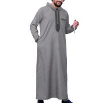 Ramadano musulmonų suknelė Abaja Dubajaus kasdienis kaftanas chalatas Islamo kostiumas su ilgomis rankovėmis užtrauktuku su gobtuvu Thobe Dovana vyrams XXL gray