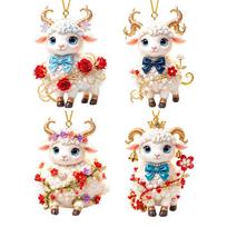 2D plokščia ožkos pakabukas Blizganti gyvūno kabinama dekoracija Zodiako ožkos suvenyras Šventinės vakarėlio dekoras 5-4PCS beige