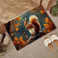 Door Mat,Cute Squirrel Welcome Mat Indoor,Fall Maple Leaf Non-Slip Outdoor Entry Mat for Home Entryway, Low Profile Floor Rugs 43X120CM brown