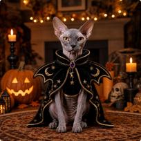Katės apsiaustas su Helovino kostiumu Cosplay augintinio apsiaustas, Augintiniams, Fotosesijoms, Midnight Mystic