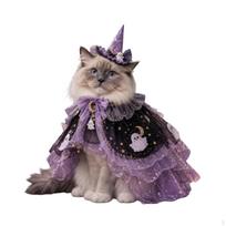 Katės apsiaustas su Helovino kostiumu Cosplay augintinio apsiaustas, Augintiniams, Fotosesijoms, Lavender Nightmare gray