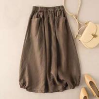 High Waist Elastic Waistband Pockets Buttons Hem Midi Skirt Women Solid Color A Line Retro Skirt XXXXL black