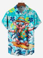 Mens Shirts Short Sleeve Surf Animal Print Button Down Shirts Summer Beach Shirts Camping Shirts Short Sleeve Mens Formal Shirts 5XL blue