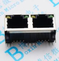 RJ45 Dual Port 1X2 Network Interface Connector with Optional LEDs, Female 8P8C Model 1