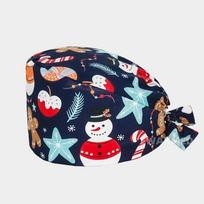 Nauja Kalėdų marginta chirurginė šveitimo kepurė 100% medvilnės prakaito juosta Chef Vet Spa Medical Bouffant Hat One Size blue