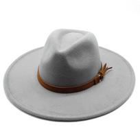 Cross-Border European And American Style Hats Cross-Border Amazon Large Edge Woolen Top Hats Men'S And Women'S Autumn And Winter Warm Fashion Jazz M（56-58cm） gray