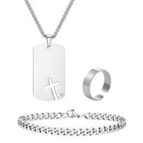 Vnox Sidecross Dog Tag Necklaces Chunky Curb Chain Bracelet 6/8/11.5mm Width Open Adjustable Ring Jewelry Set Gifts for Men Boys 11.5mm Wide Ring