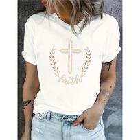Casual Crew Neck Short Sleeve Tee with Cross and Laurel Design , Versatile for Spring Summer Fall, Casual Wear Tee | Round Neckline Top 2XL gray