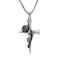 Fashion Vintage Rose Cross Necklace for Man Woman Punk 316L Stainless Steel Couple Pendant Creative Amulet Jewelry gray