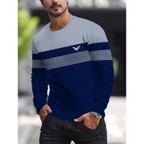 Men's Classic Long-Sleeve Striped T-Shirt Fashion Round Neck Top for All Seasons Casual Business High Quality Menswear Clothing 4XL gray