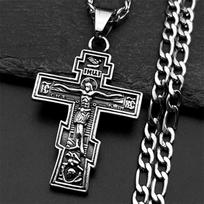 Retro Orthodox Jesus Crucifix Cross Pendant Necklace for Women Men Silver Color 316L Stainless Steel Hip Hop Chain Jewelry Gift black