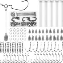 110 vnt. Punch Shot Rig rinkinys Flipping žvejybos kabliukai Suktukai Atskiri žiedai Plieninė viela Bullet svareliai Drop Shot rig Masalo gamybos įrankiai gray