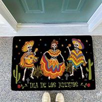 VIKAMA Mexican Dia De Los Muertos Entryway Mat Colorful Dancing Skeleton Cactus Floral Non?Slip Doormat Holiday Home Decoration 40X60CM white