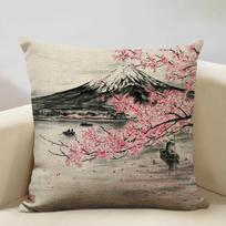 Japan Mount Fuji Ukiyo-E Retro Cushion Cover Sofa Pillowcase Home Decor Pillow Case 45X45Cm Linen Home Textile Products Peach skin 18*18(CM)-1Pcs gray