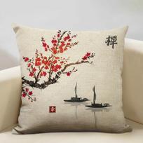Japan Mount Fuji Ukiyo-E Retro Cushion Cover Sofa Pillowcase Home Decor Pillow Case 45X45Cm Linen Home Textile Products Linen 45*45(CM)-1Pcs beige