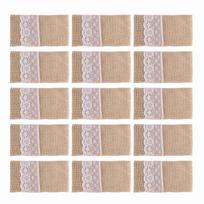 BHBL 100Pc Burlap Lace Cutlery Pouch Rustic Wedding Tableware Knife Fork Holder Bag Hessian Table Decoration Accessories China Mainland white